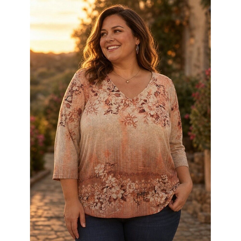 Energie Floral Gradient V‑Neck Top • Size Large • NWT